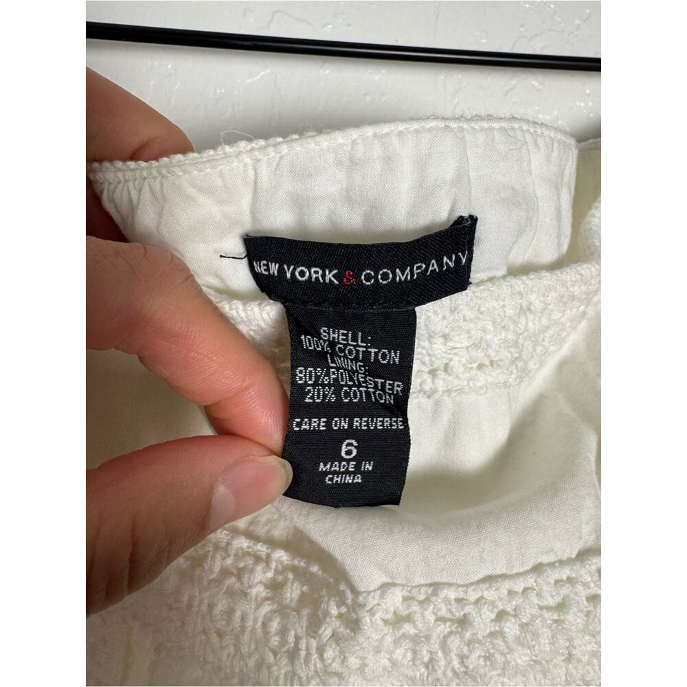 Y2K New York & Company White Open Knit Crochet Skater A-line Skirt - Picture 8 of 13